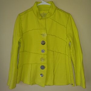 BUDDHA Neon-Yellow Jacket with Unique, Oversized, Decorative Buttons Women's M